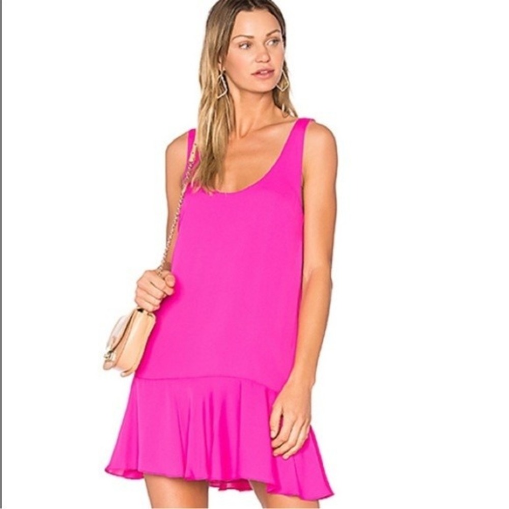 Amanda Uprichard Hot Pink Soren Mini Dress Sleeveless Scoop‎ Neck Ruffle Skirt L